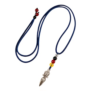 手工编织藏式风银饰吊坠项链蓝色流苏装饰可调节威慑十方金刚橛