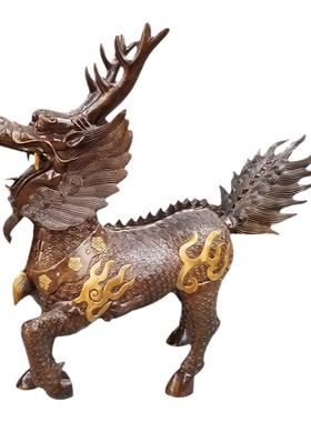 客厅装饰黄铜麒麟摆件