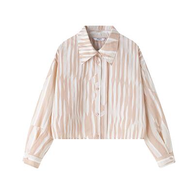 艾莱依防晒短款衬衫显瘦新款女春夏通勤百搭上衣截短式小衫UPF40+