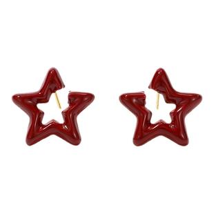 DODOGOGO红色适合秋冬的星星耳钉独特漂亮五角星耳环2026新年耳饰