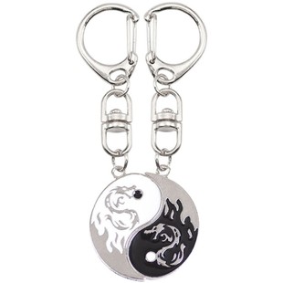 黑白双龙拼接钥匙扣 合金挂饰中国风国潮个性创意书包挂件钥匙链