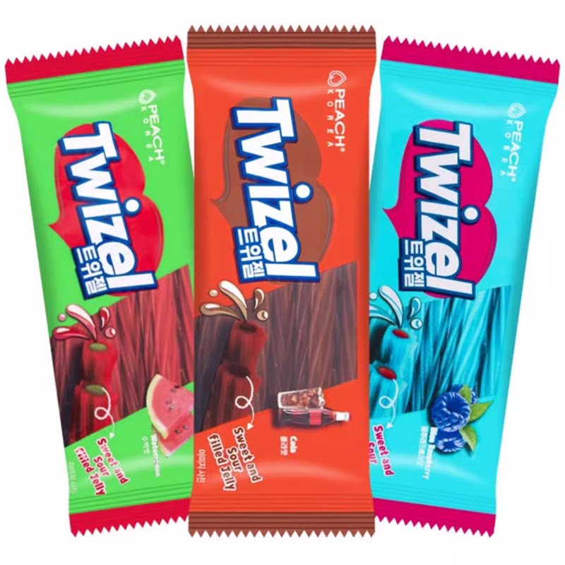 Twizel韩国YEM夹心螺旋长条软糖果可乐西瓜扭扭酸进口儿童零食品