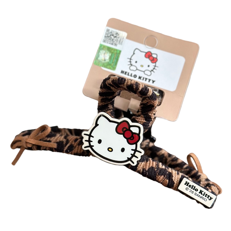 凯蒂猫豹纹抓夹女红黑爪夹鲨鱼夹