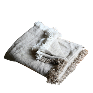 本原亚麻布艺 纯亚麻盖毯单人毯沙发毯重磅特厚450g/m² 双色可选