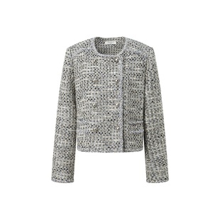 MISS BUCCI 经典粗花呢女士上衣绵羊毛混纺双排扣串珠镶边外套女