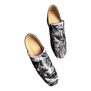 2026春上新6cm内增高黑白马毛褶皱一脚蹬乐福中高跟手工鞋穆勒鞋