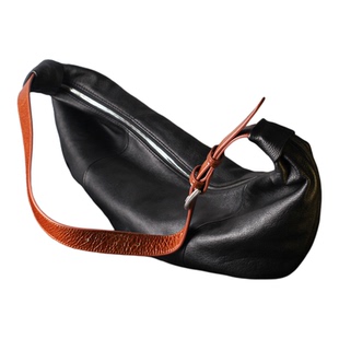 韩版慵懒风牛角包包女头层牛皮羊角包真皮单肩斜挎可颂包饺子包潮