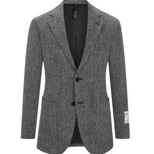 TOMBOLINI东博利尼秋冬人字纹灰黑色西装外套 哈里斯羊毛花呢西服