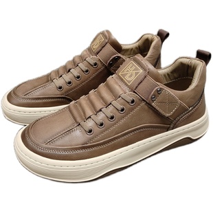 男鞋2025春季新款潮头层牛皮男士复古透气百搭歪头芒果懒人休闲鞋