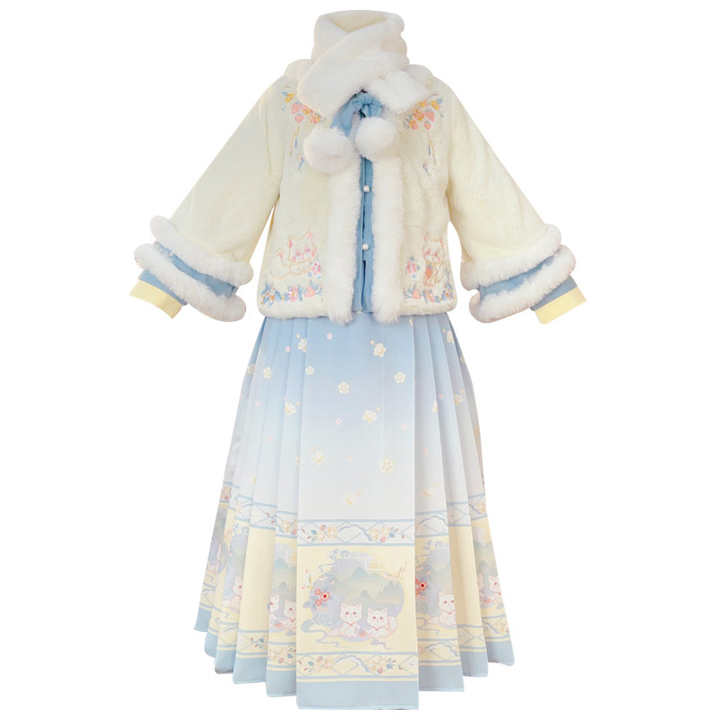 拜年服女童马面裙套装冬季2026新款古风秋冬儿童汉服古装冬款加绒