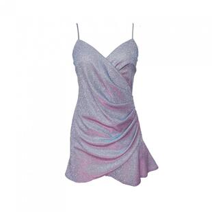 设计师品牌MOOD X MIURA紫色短款钻扣毛衣开衫闪光露背吊带连衣裙