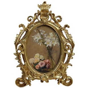 法欧式金色7寸轻奢雕花相框花朵复古油画装饰画桌面摆件古典摆台