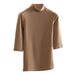 德绒半高领打底衫女秋冬加绒加厚内搭简约五分袖t恤修身显瘦上衣