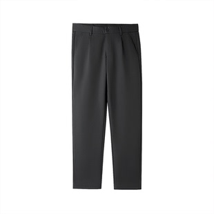 HLA/海澜之家轻商务加厚直筒裤秋冬季新款刺绣黑色休闲长裤子男士