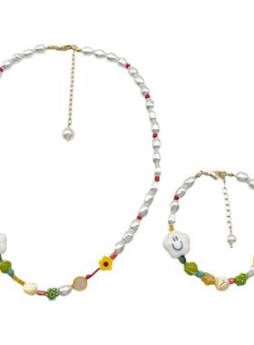 花朵笑脸琉璃珍珠手链项链锁骨链