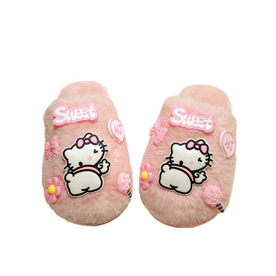 卡通风女童冬季保暖拖鞋防滑轻便