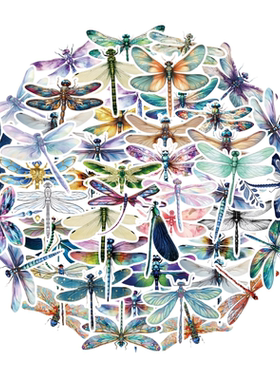 50张简约渐变色仿真蜻蜓梦幻贴纸