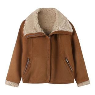 慕兔高级感紫色毛绒拼接外套女2025冬季新款加厚保暖皮毛一体上衣