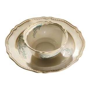 法式碗碟套装家用釉下彩铃兰花餐具碗盘复古新款乔迁新居结婚礼物