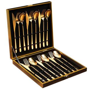 西餐餐具套装304不锈钢家用吃牛排刀叉勺盘子三件样板间全套金色