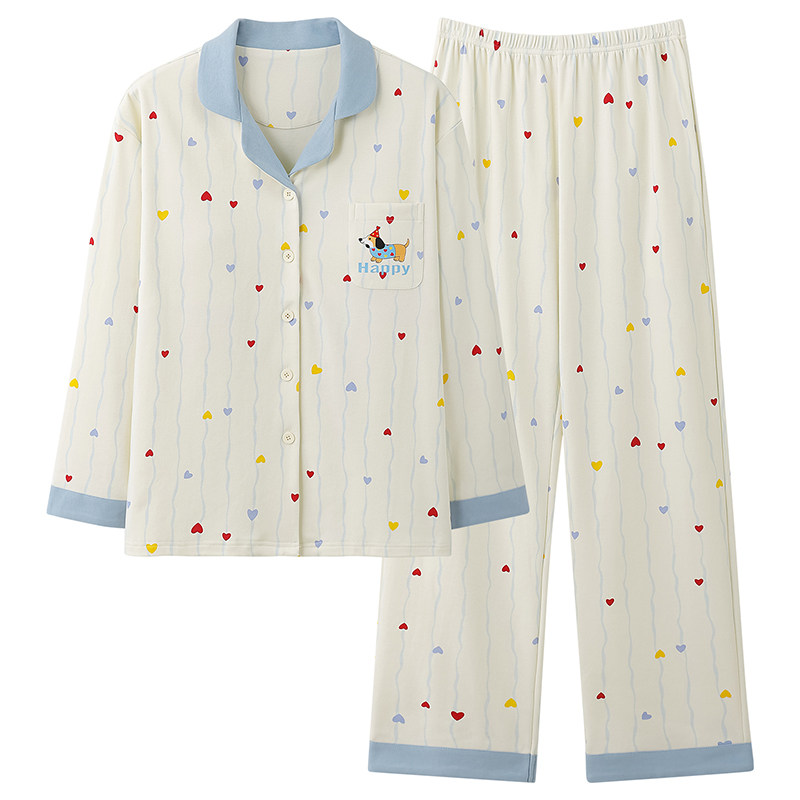 芬腾可安纯棉女款睡衣春秋季长袖睡衣/家居服套装