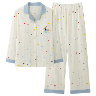 芬腾可安纯棉女款睡衣春秋季长袖带胸垫秋款家居服防凸点2025新款