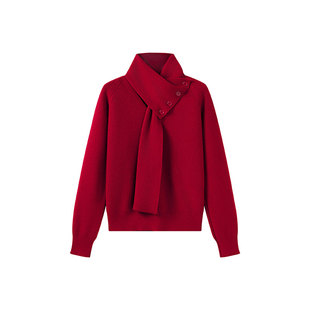 星期六红色圣诞高级感围巾领毛衣2025冬季新款慵懒围脖针织衫上衣