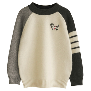 洪叶云台100%纯山羊绒毛衣男女童保暖打底衫插肩四杠卡通小狗韩版