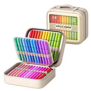 直液式丙烯马克笔软头水彩笔小学生美术专用画笔儿童幼儿园布袋袋装高颜值女生彩笔彩色笔大容量笔芯84色60色