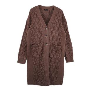 A21女装宽松落肩中长款毛织外套春秋季休闲百搭慵懒风设计感开衫