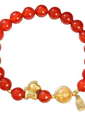 【马上有钱】红玛瑙黑曜石手链