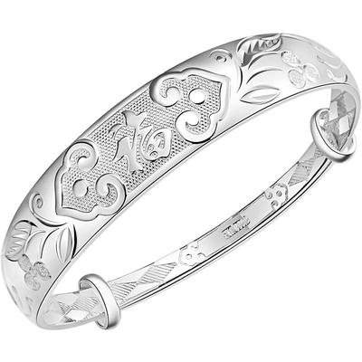 9999足银花朵福手镯送长辈礼物