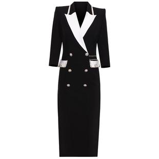 创意狐黑色西装连衣裙女2025新款年会主持人晚宴会名媛气质礼服裙