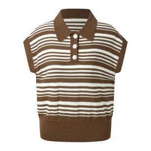 首降3折|歌莉娅毛衣T恤女夏季穿搭POLO领条纹无袖上衣