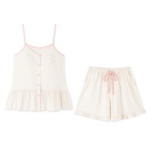 BE莫代尔棉性感吊带短裤睡衣女夏季带胸垫家居服春秋2026新款纯欲