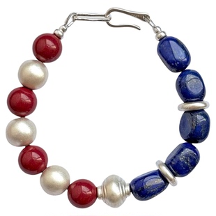 长相守/天然青金石紫金朱砂10m纯银手链耳环情侣表白定情首饰国风