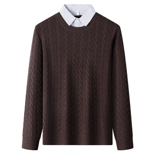 罗蒙假两件毛衣男士秋冬季新款衬衫领上衣服加厚保暖针织打底衫男