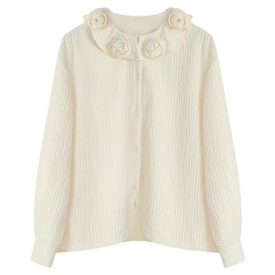 稀有概率手作艺术玫瑰花白色衬衫