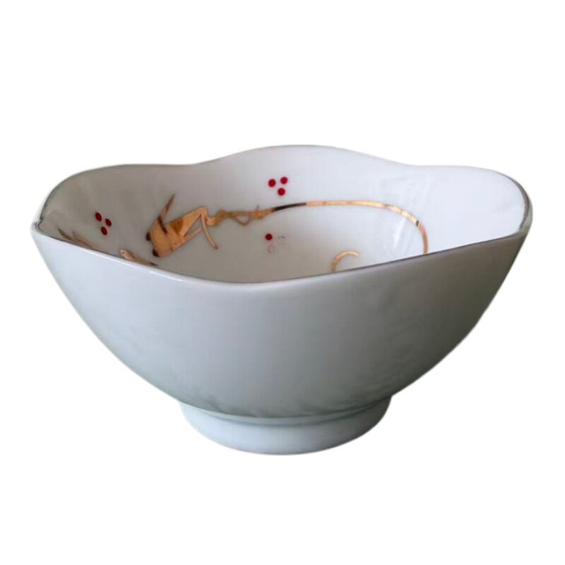 中式梅花金边老瓷微瑕家用饭碗