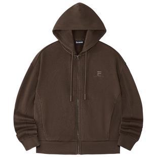 FILA FUSION斐乐潮牌华夫格外套女2024秋新款短款夹克连帽衫上衣