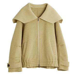 【100%绵羊毛】ELLE 短款气质毛呢外套女2025冬装新款双面呢大衣