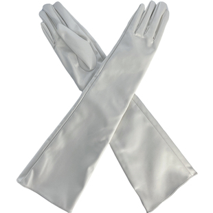 摇儿绕 复古照相馆皮革皮质漆皮pu酒红黑长款长筒连指手套保暖