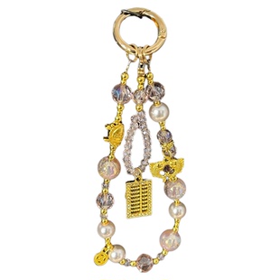 聚财手机链招财金算盘锦鲤吊坠串珠链条手腕水晶挂链新中式女士挂件精致贵气金粉色手链包包钥匙扣挂绳腕带壳