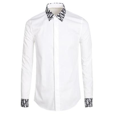 字母提花蜜蜂刺绣全棉修身衬衫潮