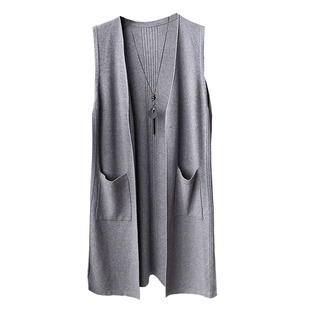 韩版春秋季毛衣背心外套宽松毛线潮女中长款针织无袖马甲开衫百搭