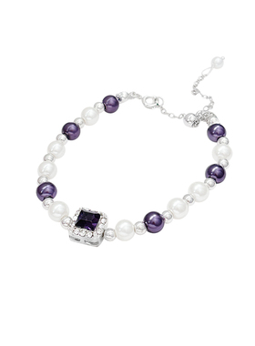 紫色方糖锆石珍珠串珠手链女款2025年新款轻奢小众精致闺蜜手饰品