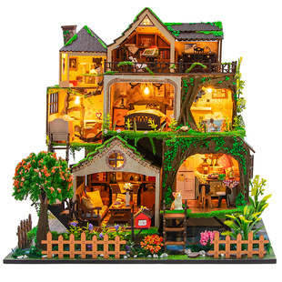 新品diy小屋童话森林手工木质3D立体拼图积木装房子建筑模型别墅
