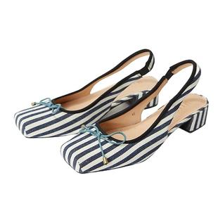 谜底时装鞋女春季新款复古文艺条纹包头凉鞋高跟鞋241MX0412