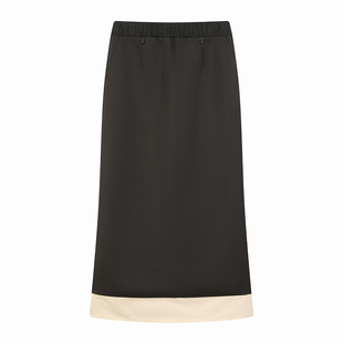 PaleBlueDot蓝点2025早春拼色设计H型松紧腰直筒裙可系带中式时髦