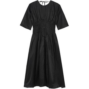 IT Merlette女装半袖连衣裙摩登优雅褶饰收腰露背中长裙5E09CSXJ